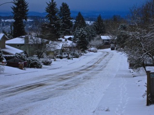 It's also on the road, what should we do !!!  <hr>  Schnee auf der Strasse. Was sollen wir bloss tun ?