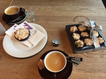 Award winning pastries at a local coffee shop and bakery.  The gift box went to Mom and Dad and Christian and Tanya tried a Berliner.