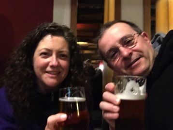 At the Jolly Judge with a schooner of craft beer from Glasgow, St Mongo (their patron saint).  Found this pub down a back alleyway, aka a close.  Old stone walls and low wood beam ceiling papered in currency from all over. Very cool atmosphere for relaxing with friends.