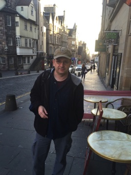 The Royal Mile in Edinburgh, 9/23.  Out front of breakfast spot.  A family run cafe and our first traditional Scottish breakfast.